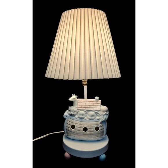 VTG Noahs Ark Baby Childrens Nursery Ceramic Lamp & Night Light 3 Way Switch EUC - Picture 8 of 9